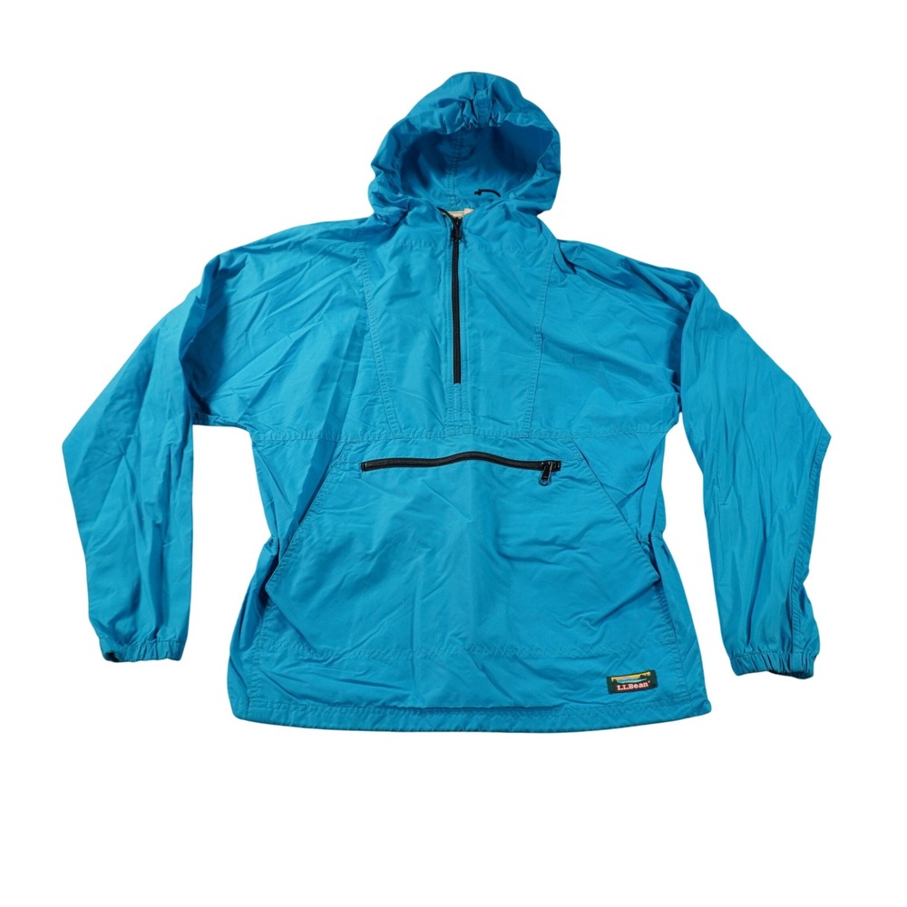 Vintage LL Bean Anorak Windbreaker Mens Small Blue Half Zip Hooded Pullover USA